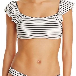 VINCE CAMUTO STRIPED B&W RUFFLE BIKINI SET, SIZE S